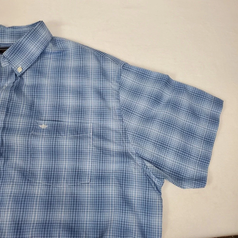 Dockers Mens XXL Blue White Plaid Short Sleeve Button Down Shirt Cotton Blend - Picture 6 of 8